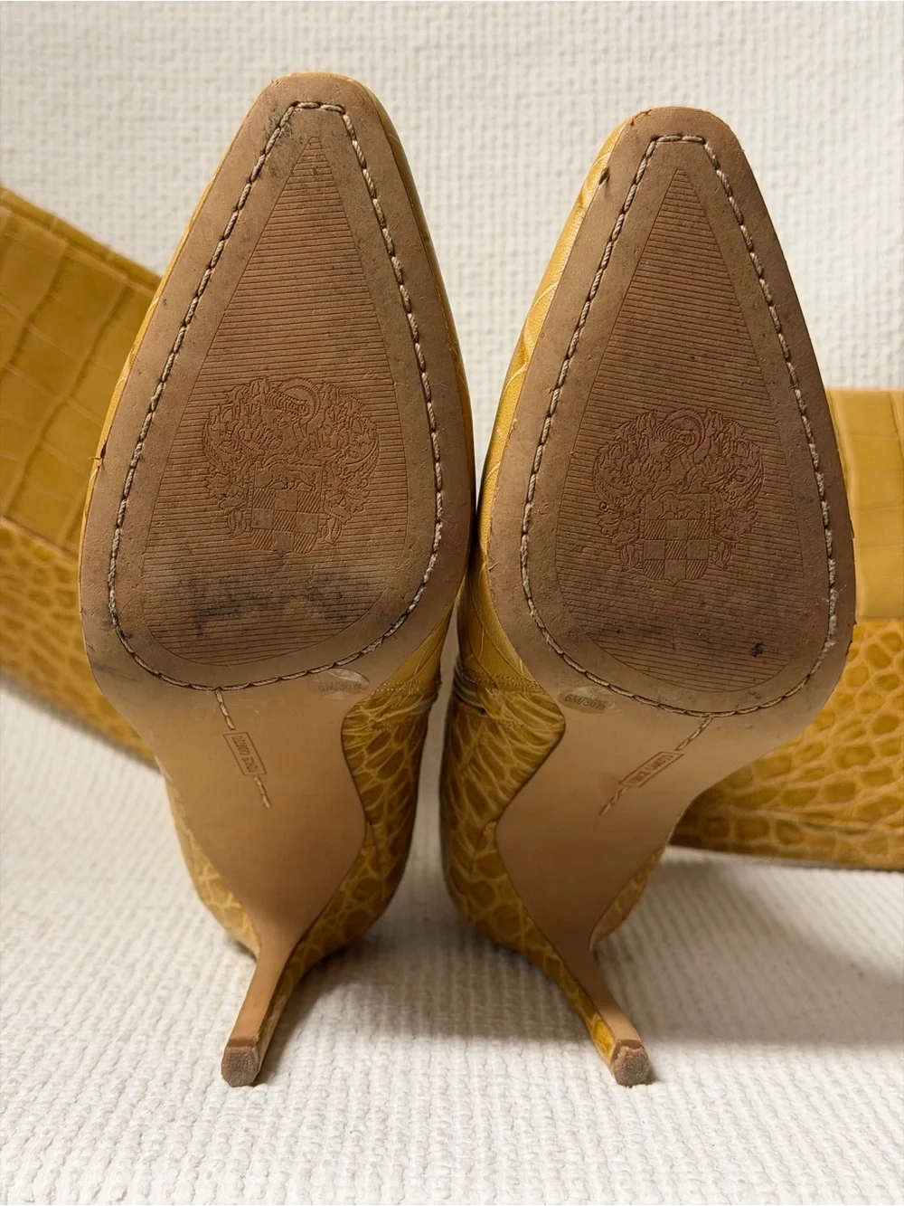 Vince Camuto Fendels Leather Croc Embossed Boots Sz 6 M Pointed Toe Stilettos